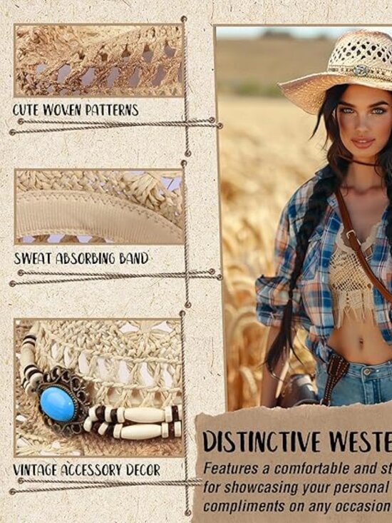 Western Straw Cowboy Hat Wide Brim main image 6